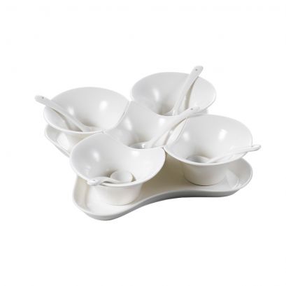 C.A.C. PTB-11SET condiment set with 5 cups, spoons, and tray, case of 12