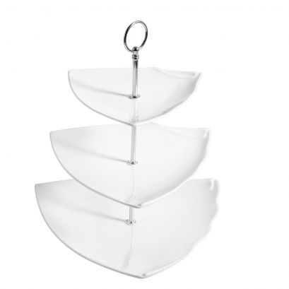 C.A.C. PTE-T3 11 3/4-inch triangular 3-tier porcelain serving tray, case of 8