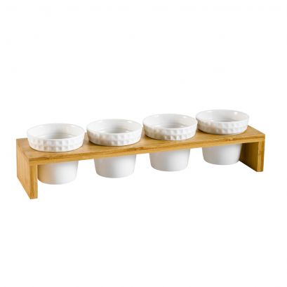 C.A.C. PTW-4 four 5 oz round bowls with rectangular bamboo stand, case of 12