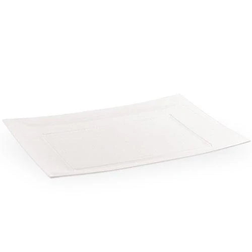 Rectangles Clear Plate in 7-inch, 9-inch, and 11.75-inch sizes with a sleek, modern design, perfect for serving appetizers, entrees, or desserts at events, parties, or weddings