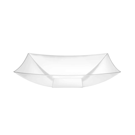 Stylish and durable 64oz clear serving bowl with a rectangular design, perfect for showcasing food presentations at events, parties, and gatherings, offering elegance and practicality in a disposable format.