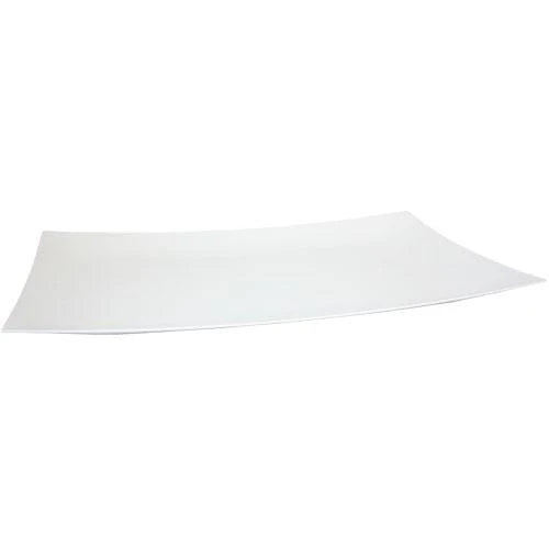 Set of two 12"x18" rectangular pearl-finished serving trays, perfect for elegantly presenting food at weddings, events, and upscale dining occasions.