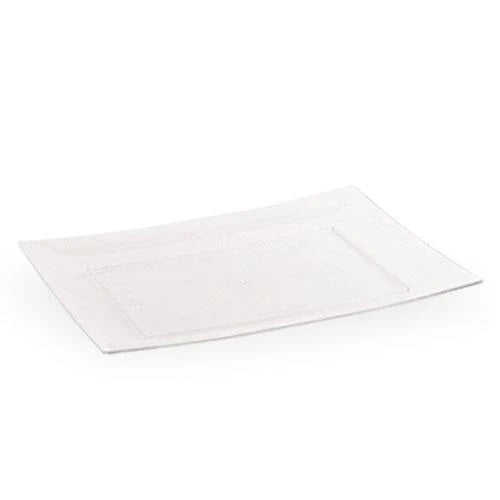 Rectangles Clear Plate in 7-inch, 9-inch, and 11.75-inch sizes with a sleek, modern design, perfect for serving appetizers, entrees, or desserts at events, parties, or weddings