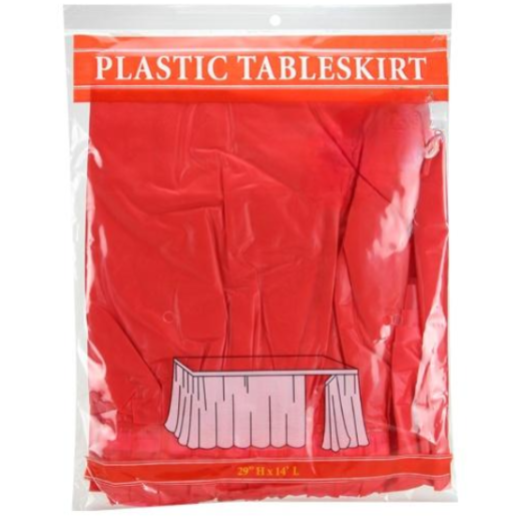 29"x14' table skirt in white, red, blue, black, gold, and pink. Durable, stylish, and disposable—perfect for weddings, banquets, and event décor.