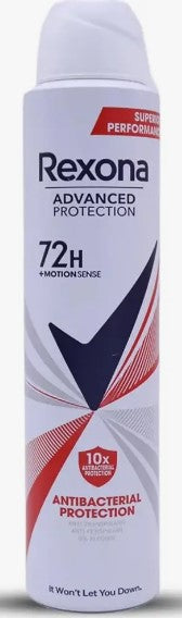Rexona Anti-Bacterial Protection antiperspirant deodorant spray, 200 mL bottle.