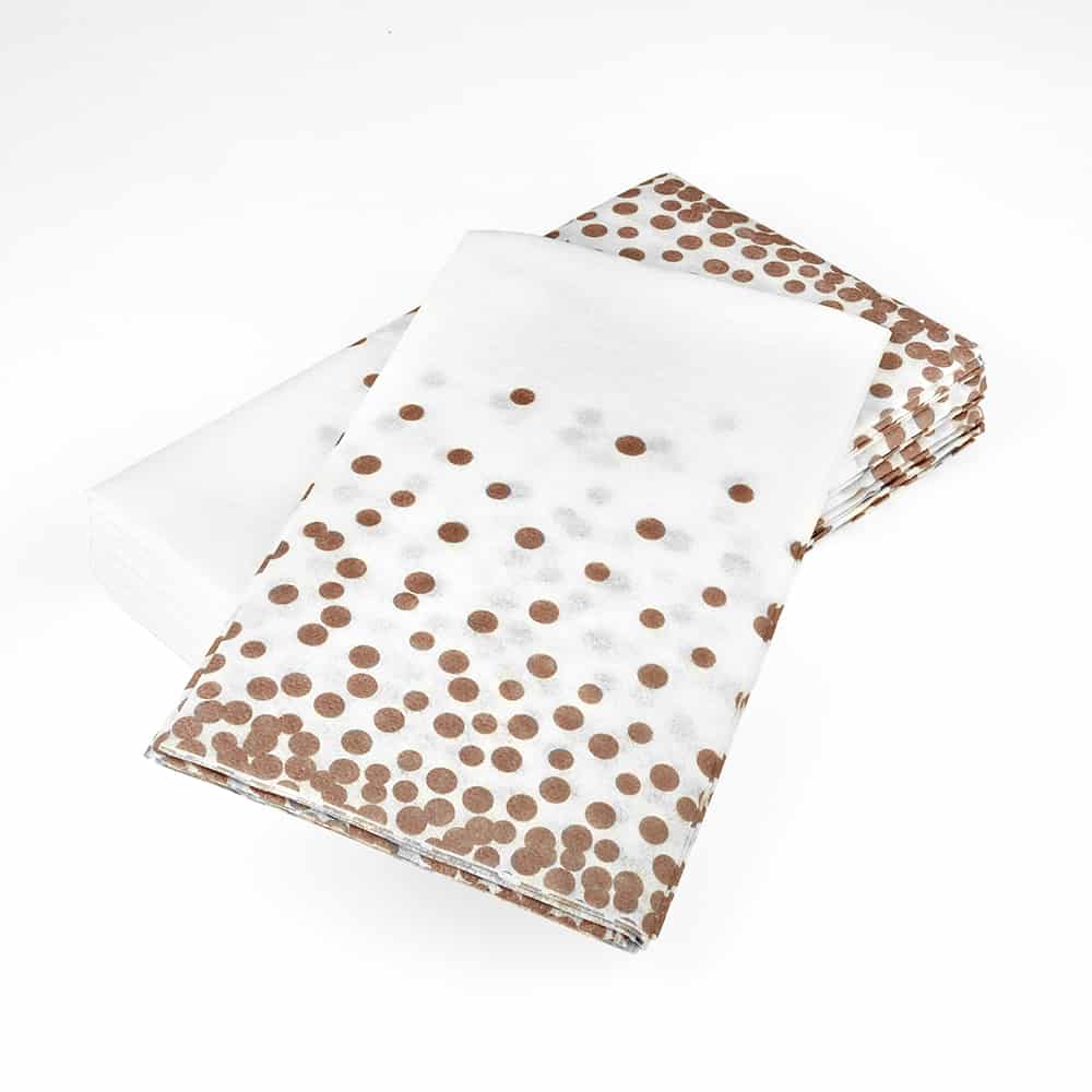 Rose Gold Confetti Airlaid Guest Towel with a luxurious linen-like texture. Soft, absorbent, and disposable, perfect for weddings, parties, and upscale events.