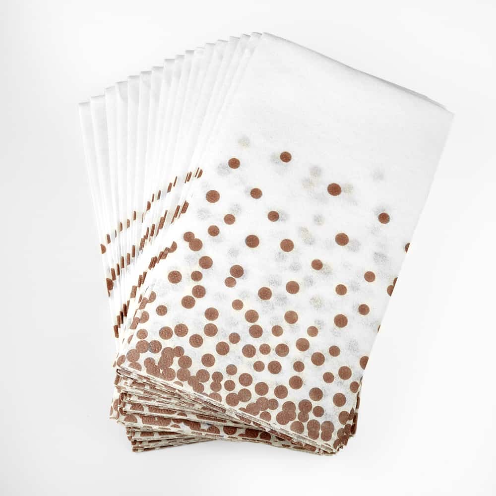 Rose Gold Confetti Airlaid Guest Towel with a luxurious linen-like texture. Soft, absorbent, and disposable, perfect for weddings, parties, and upscale events.