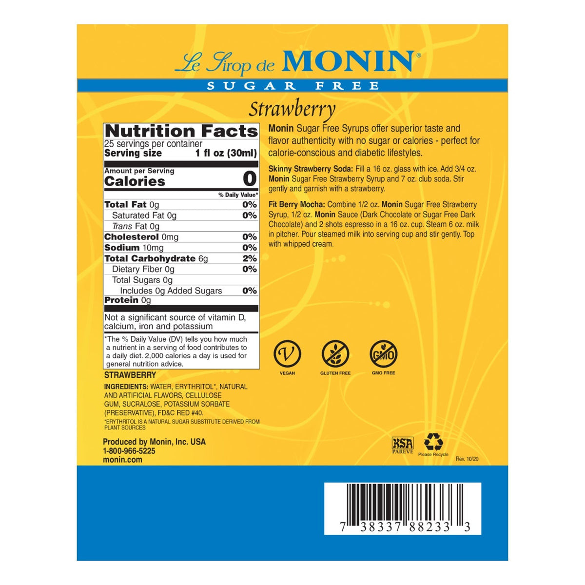 Monin Sugar Free Strawberry Syrup 750 mL Bottle additional product image