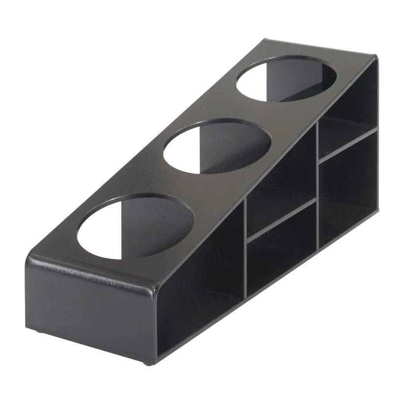 SBO-3C, 3.5" Dia, Black 3-Compartment Syrup & Condiment Bottle Organizer