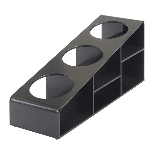SBO-3C, 3.5" Dia, Black 3-Compartment Syrup & Condiment Bottle Organizer