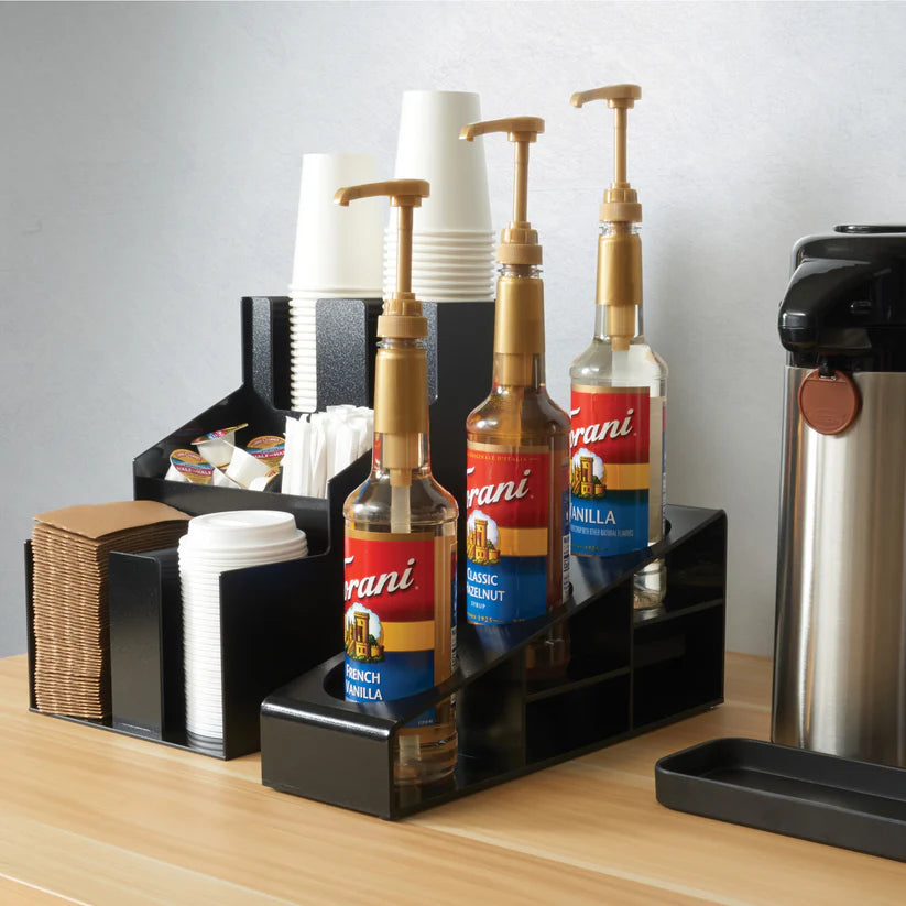 SBO-3C, 3.5" Dia, Black 3-Compartment Syrup & Condiment Bottle Organizer