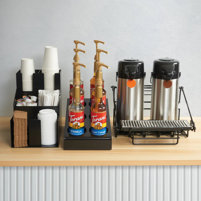 Winco SBO-6C, 3.5" Dia, Black 6-Compartment Syrup & Condiment Bottle Organizer