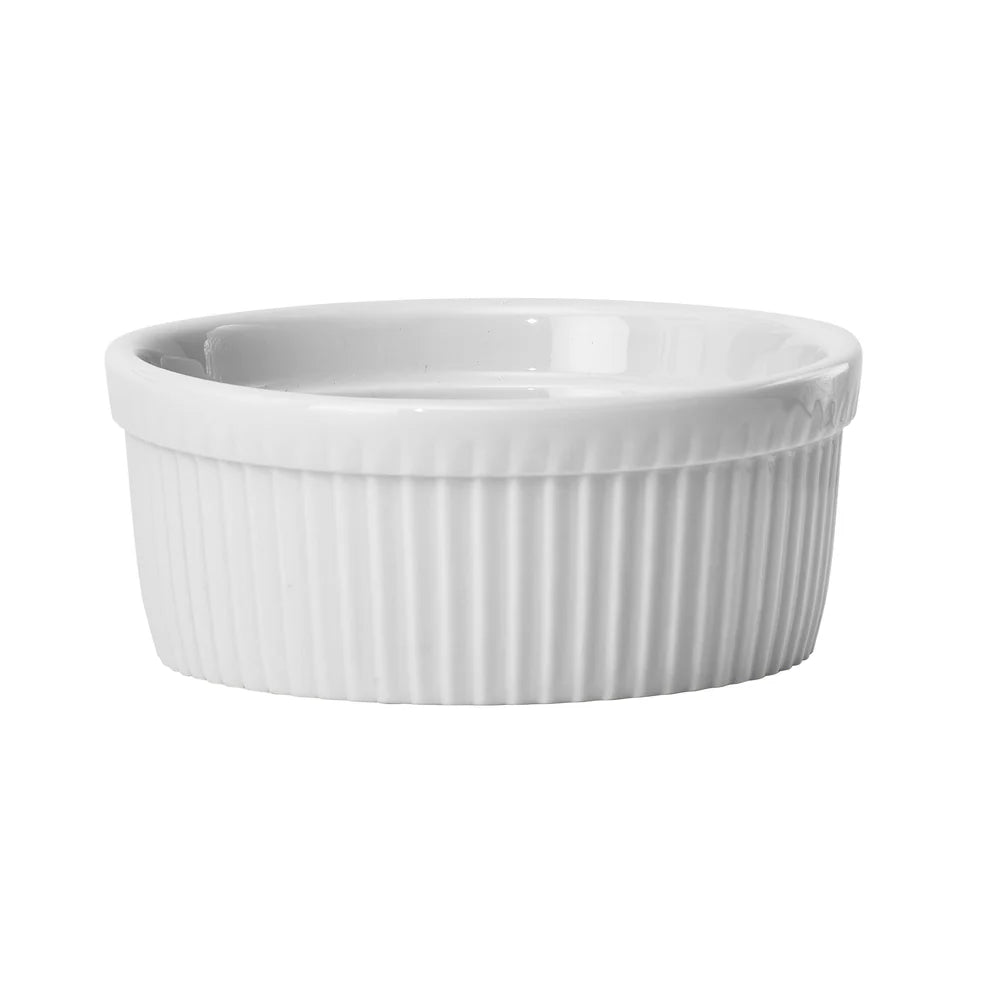 Winco SBR-12/SBR-16, 12 & 16 oz, Round Fluted White Porcelain Souffle Bowls