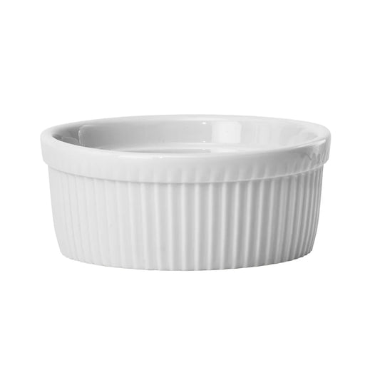 Winco SBR-12/SBR-16, 12 & 16 oz, Round Fluted White Porcelain Souffle Bowls
