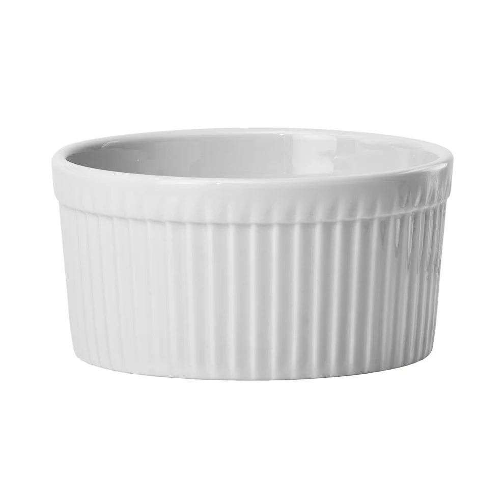 Winco SBR-12/SBR-16, 12 & 16 oz, Round Fluted White Porcelain Souffle Bowls