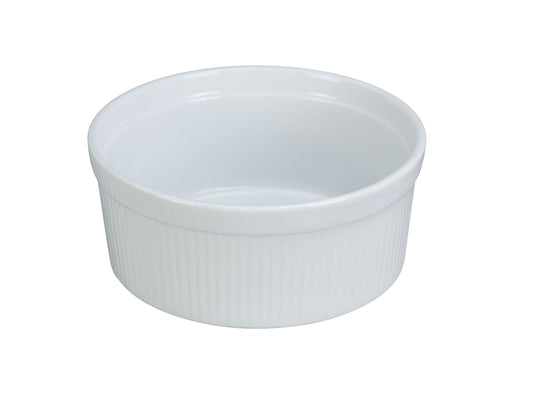 Yanco Fluted Souffle Bowl SF-112 is a stylish and functional addition to any kitchen or dining establishment. Designed for both baking and serving, this bowl is crafted from high-quality porcelain, offering excellent heat resistance and durability. Its classic white glaze and embossed fluted design create an elegant presentation, making it perfect for soufflés, custards, and other baked dishes. 