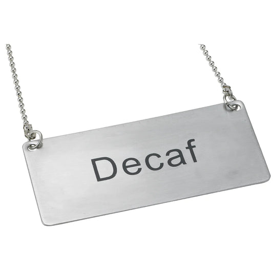 Winco SGN-202 to SGN-205, Stainless Steel Decaf, Coffee, Hot Water and Iced Tea Chain SIgn - Restaurant Kitchen, Buffet Stations, Catering Services