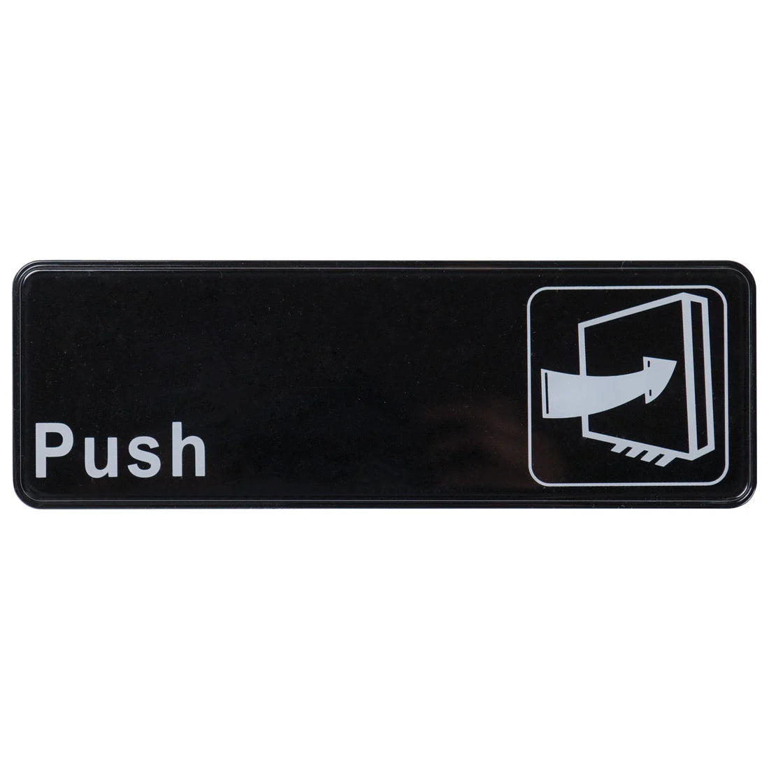Winco SGN-301 to SGN-336, 3" x 9" Black, "Push" to "No Soliciting" Information Sign