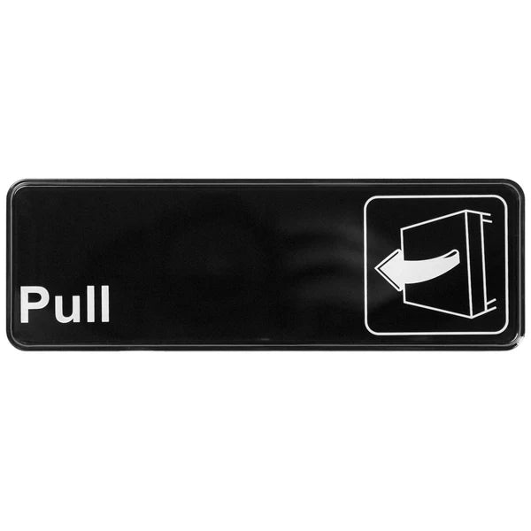 Winco SGN-301 to SGN-336, 3" x 9" Black, "Push" to "No Soliciting" Information Sign