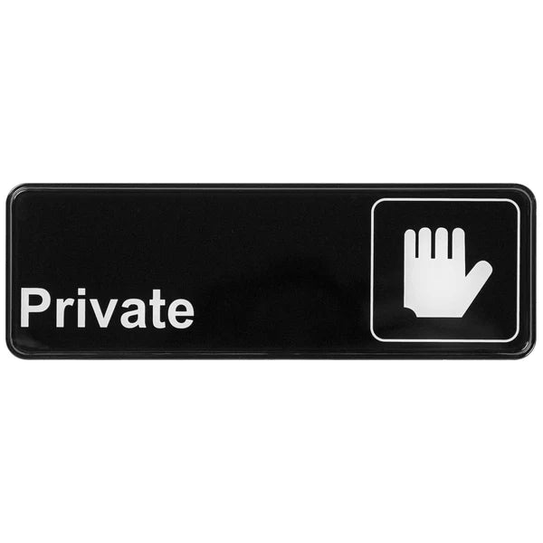 Winco SGN-301 to SGN-336, 3" x 9" Black, "Push" to "No Soliciting" Information Sign