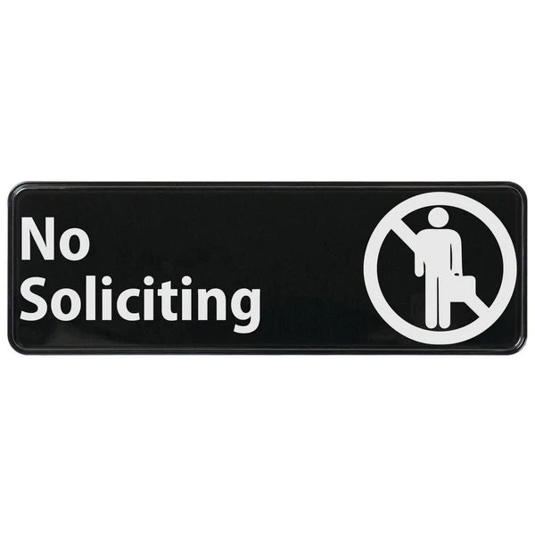 Winco SGN-301 to SGN-336, 3" x 9" Black, "Push" to "No Soliciting" Information Sign