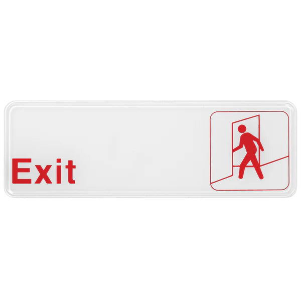 Winco SGN-381W and SGN-382W, 3" x 9", White "Exit" and "Fire Extinguisher" Information Sign - Restaurant Kitchen, Buffet Stations, Catering Services