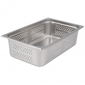 Full-size perforated steam table pan stanton trading crafted from durable stainless steel, featuring a 6" depth for efficient steaming and draining. Ideal for commercial kitchens and catering services.
