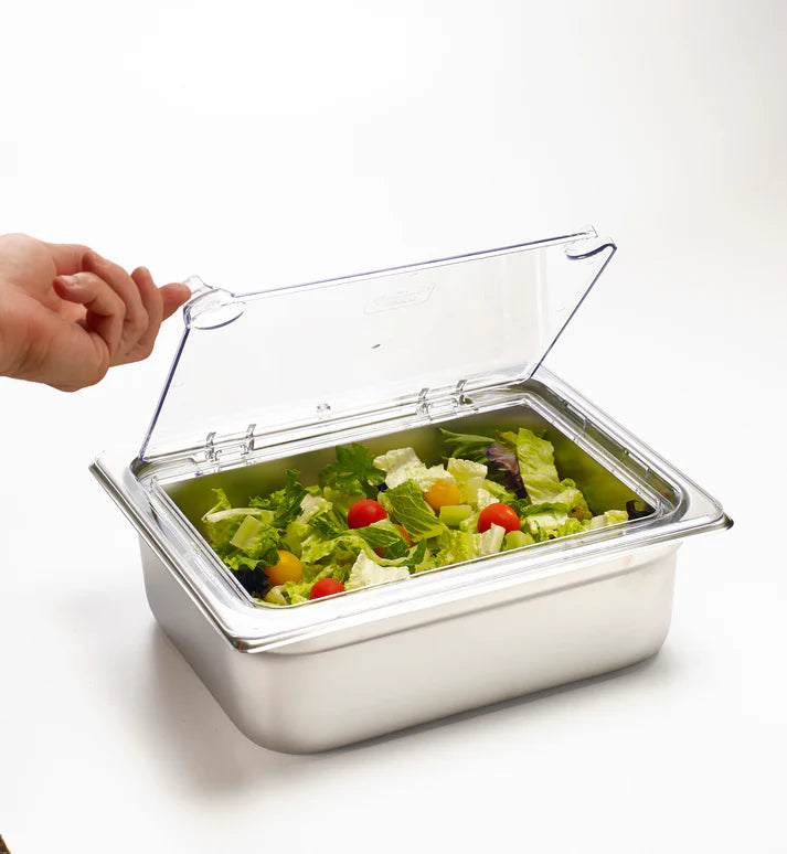 Cover for Food Pan is made from polycarbonate, this shatterproof cover is easy to clean and will withstand high volume service. This translucent food pan cover provides a clear view of what's inside.