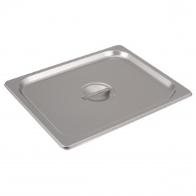 Half-size solid steam table pan cover stanton trading crafted from durable stainless steel, designed to maintain food temperature and ensure sanitation. Ideal for commercial kitchens and catering services.