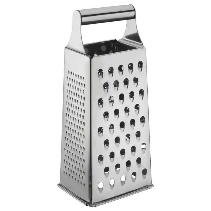 4"x3"x9" Tapered Box Grater 12/Pack use this four sided, tapered grater for grating cheese, lemon peels, ginger and other types of food. Thanks to its handle, this grater provides ease of handling during use and transport.