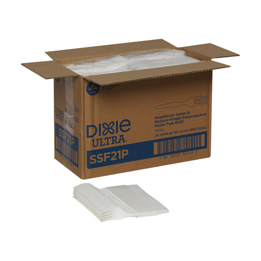 Dixie SmartStock Series-B Medium-Weight Polypropylene White Plastic Forks