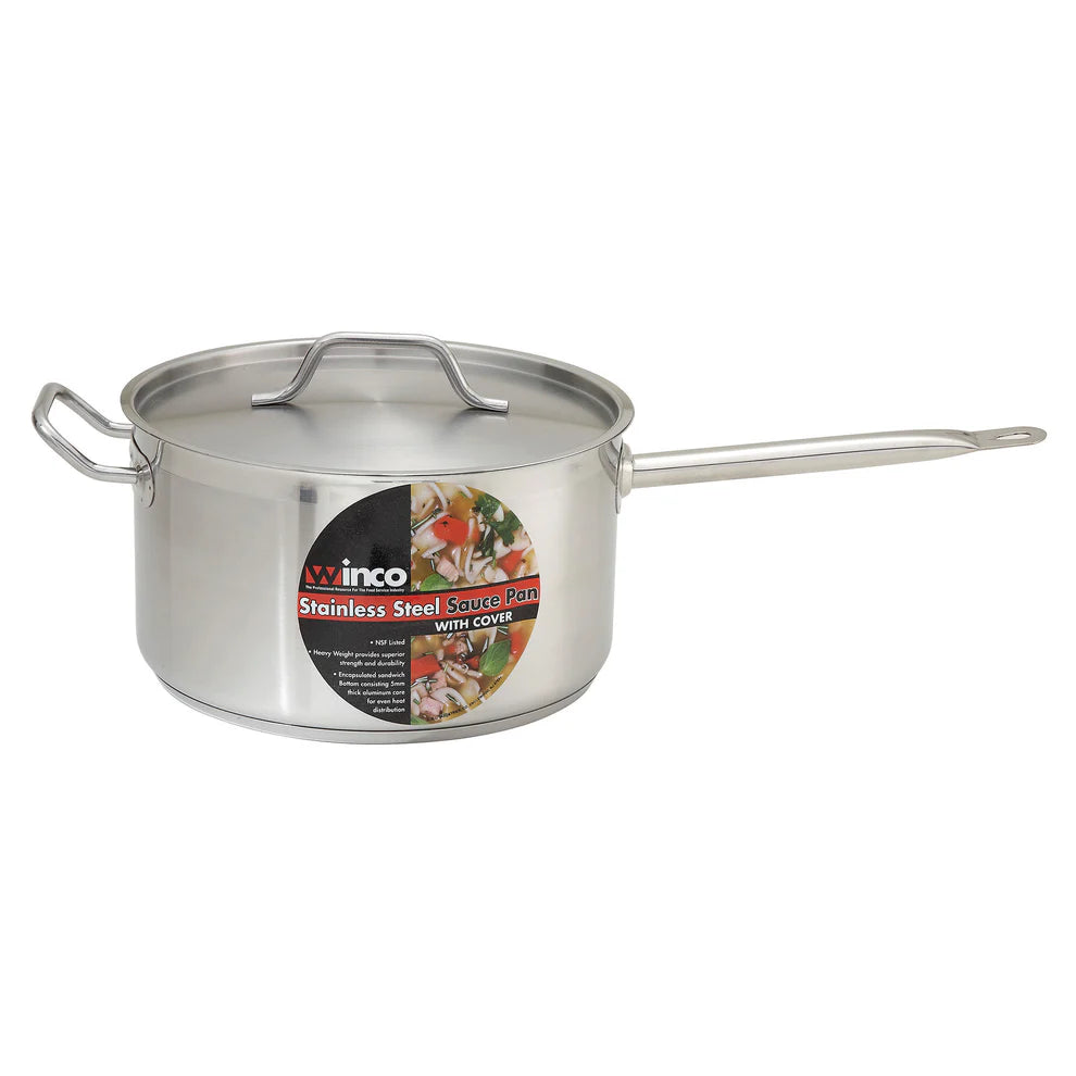 Winco SSSP-10 to 7, 7-1/2 & 10qt Helper Hdl S/S Sauce Pan w/Cover