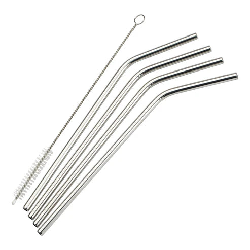Winco SSTW-8C/S, 8.5" 5-Pc Steel Straw Set, Curved & Straight