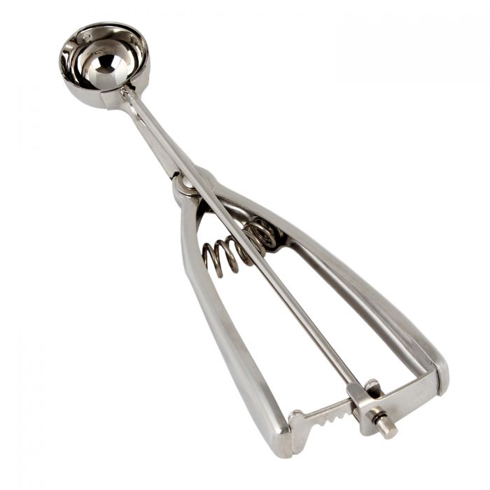 size #100, 3/8 oz. stainless steel disher stanton trading with a round, ambidextrous squeeze handle for easy one-handed use. Designed for portion control and scooping soft foods like ice cream, mashed potatoes, and cosize #70, 1/2 oz. stainless steel disher stanton trading with a round, ambidextrous squeeze handle for easy one-handed use. Designed for portion control and scooping soft foods like ice cream, mashed potatoes, and cookie dough. Durable and easy to clean.okie dough. Durable and easy to clean.