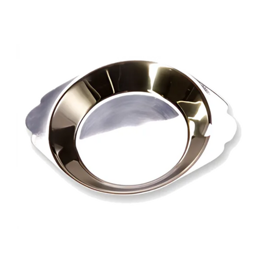 8 oz. round au gratin dish stanton trading, measuring 7-1/4" in length. Made of stainless steel with a mirror finish, it provides a stylish and durable option for baking and serving individual portions.