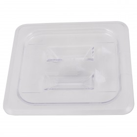 ninth-size food pan lid stanton trading, clear polycarbonate for visibility, flat design for secure fit and freshness, ideal for home or commercial kitchens, buffets, and catering.