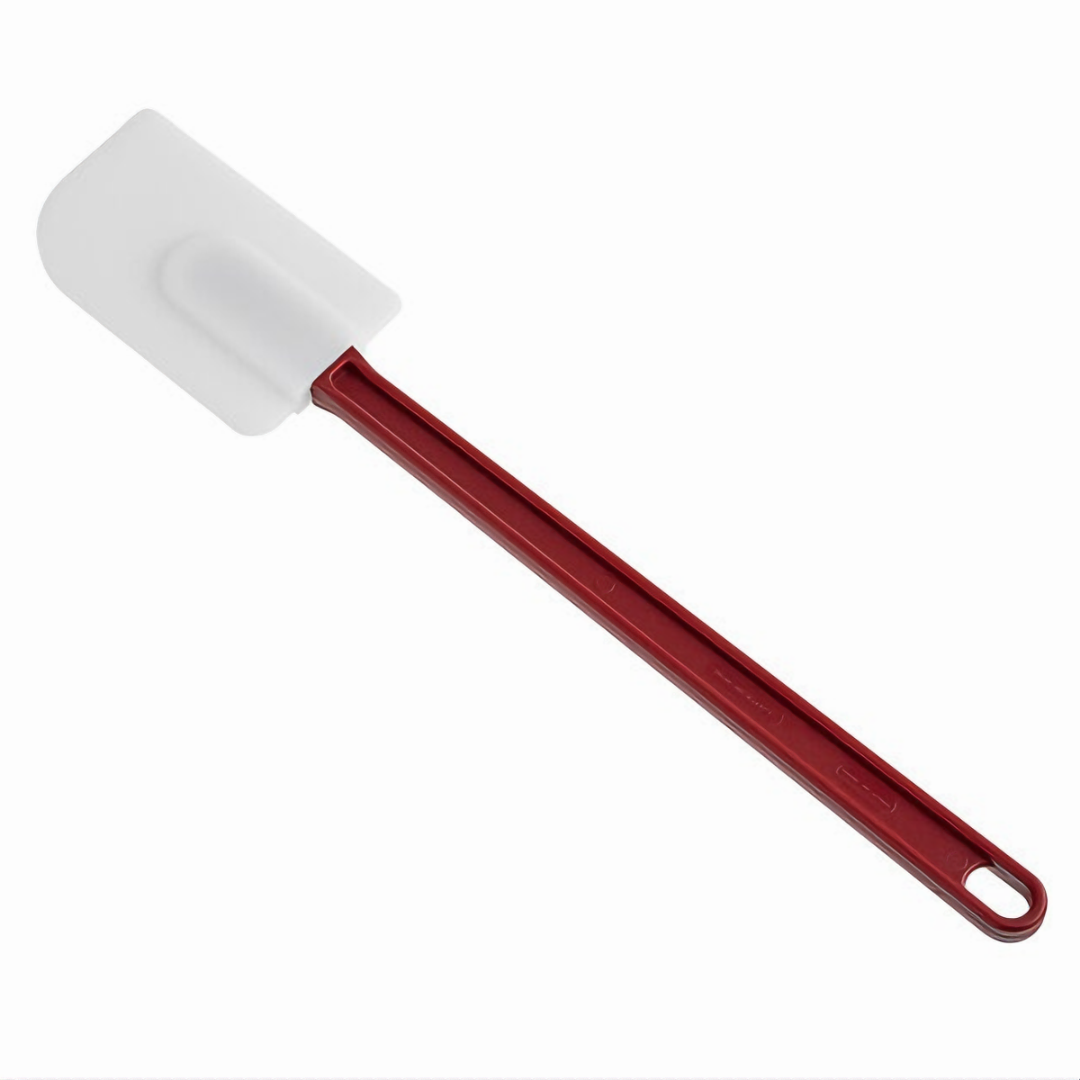 16" Heat-Resistant Scraper, Stanton Trading, features a flexible silicone blade and durable red handle. Withstands high temperatures, perfect for mixing, folding, and scraping. Ideal for professional chefs and home cooks in demanding kitchen environments.