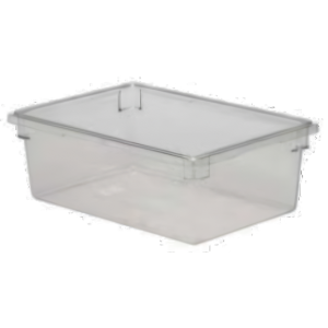 Stanton Trading 18" x 26" x 12" deep, 17 gallon capacity, clear, rectangular polycarbonate food storage box. The container is durable, easy to clean, and NSF-certified, ideal for safely storing and organizing food in commercial kitchens.