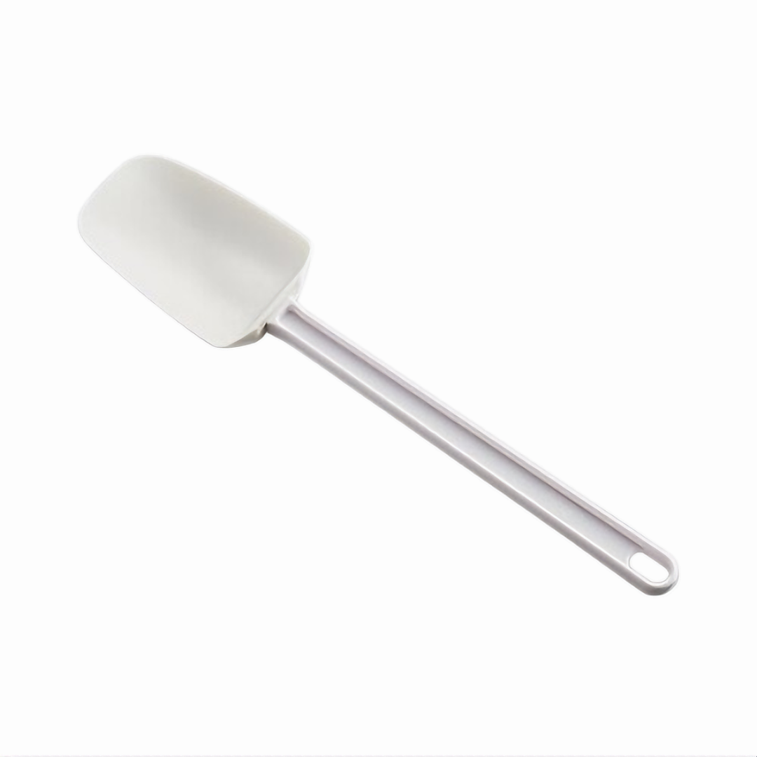 14-inch spoon blade scraper stanton trading with a rubber head and white plastic handle perfect for scooping, mixing, and scraping ingredients efficiently.