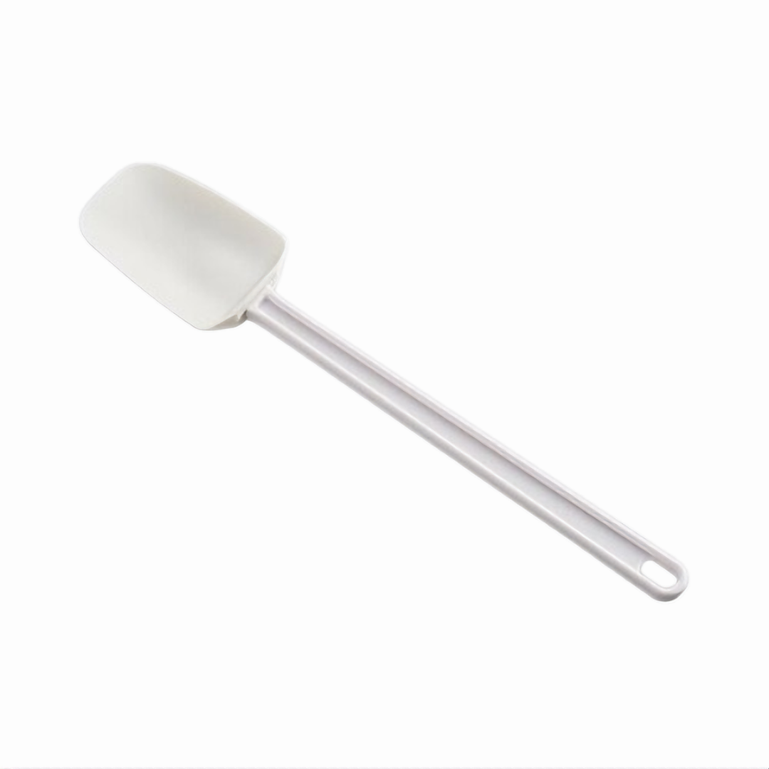 16-inch spoon blade scraper stanton trading with a rubber head and white plastic handle perfect for scooping, mixing, and scraping ingredients efficiently.