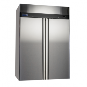 Stanton Trading two-section reach-in freezer, 54"W x 32-7/10"D x 82-7/10"H, with top-mount self-contained refrigeration (-1° to -7°F). Features (2) self-closing doors, digital display, LED lighting, EZ slide-out condenser, and (6) epoxy-coated shelves. Stainless steel construction with casters, condensate door heater, and R290 refrigerant. Runs on 115V, 12 amps, 1 HP, ETL-Sanitation, and cETLus certified.