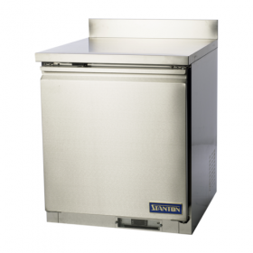 Stanton Trading one-section worktop refrigerator, 27-4/5"W, with a 3" backsplash, self-closing door, PVC-coated shelf, and digital display. Stainless steel construction, EZ slide-out condenser, R600a refrigerant, 3/8 HP, 115V, ETL-Sanitation, cETLus certified.