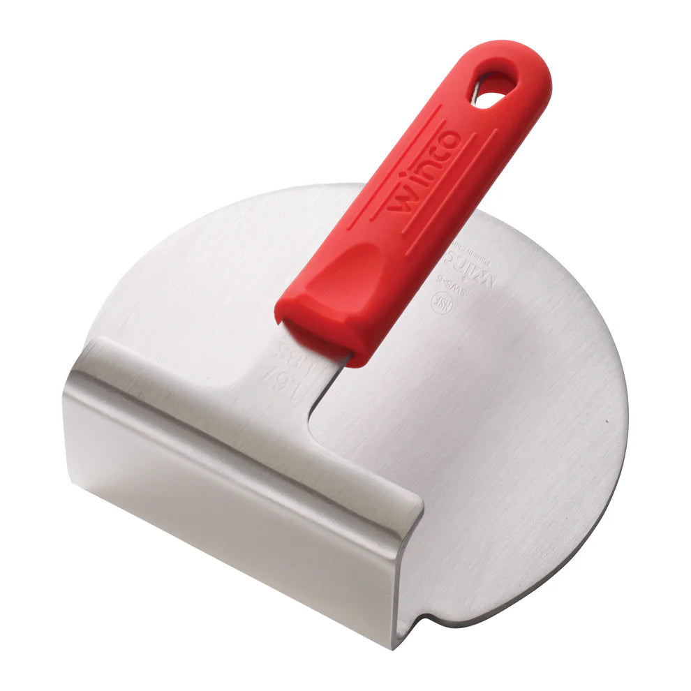 Winco SWS-6, 6" Dia, SS w/ Red Sleeve, NSF Smashed Burger Press