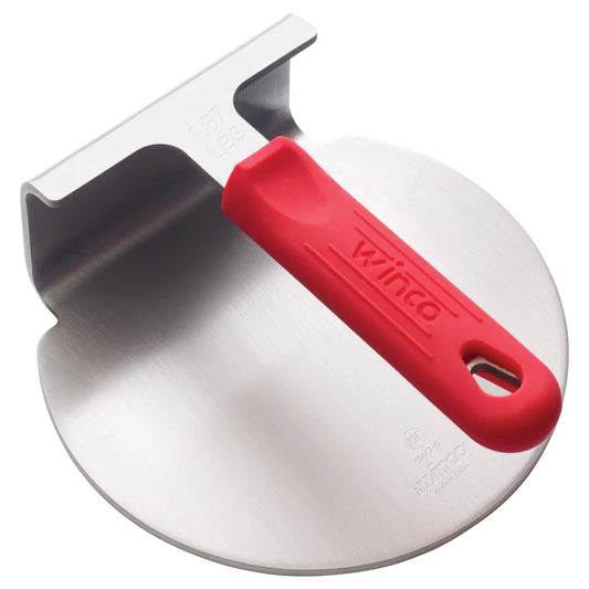 Winco SWS-6, 6" Dia, SS w/ Red Sleeve, NSF Smashed Burger Press