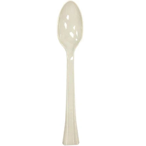 Elegant disposable teaspoons in Clear, Silver, Pearl, Gold, and Sahara, ideal for tea, coffee, desserts, and catering events—durable, stylish, and food-safe for any occasion.