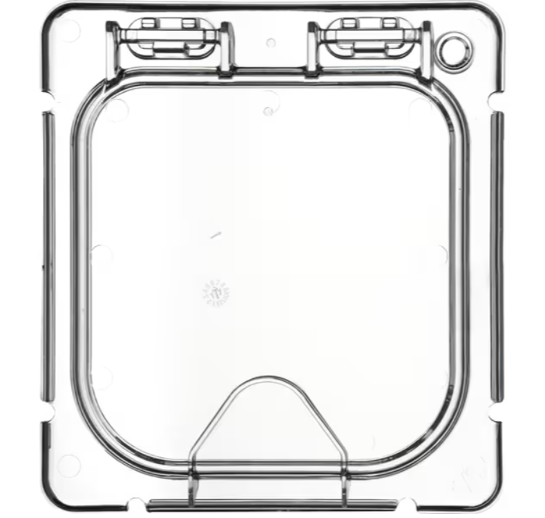 Protect and access food easily with the Clear Coldmaster EZ Access Lid One Sixth Size CM10318Z07. This dishwasher safe polycarbonate hinged lid features a secure snap on design with no notch and is ideal for restaurants, buffets, catering operations, and commercial kitchens.