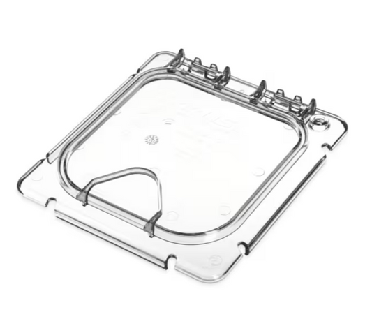 Protect and access food easily with the Clear Coldmaster EZ Access Lid One Sixth Size CM10318Z07. This dishwasher safe polycarbonate hinged lid features a secure snap on design with no notch and is ideal for restaurants, buffets, catering operations, and commercial kitchens.