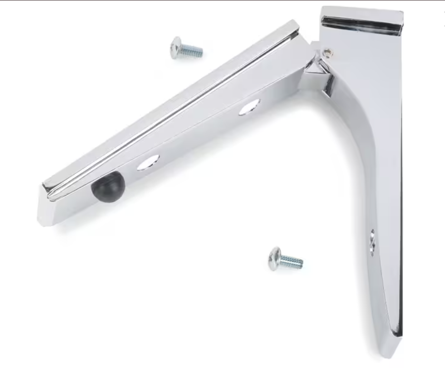 Maintain compatible foodservice equipment with the 10.7 x 4.5 x 2.45 Inch Chrome Plated Iron Trade Slide Bracket 669738. This durable OEM replacement bracket provides a precise fit and dependable slide support.