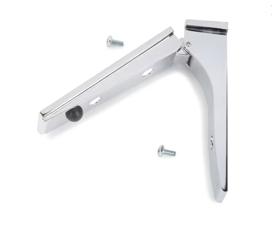 Maintain compatible foodservice equipment with the 10.7 x 4.5 x 2.45 Inch Chrome Plated Iron Trade Slide Bracket 669738. This durable OEM replacement bracket provides a precise fit and dependable slide support.