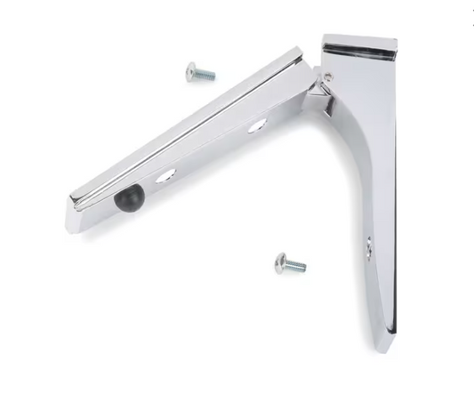 Maintain compatible foodservice equipment with the 10.7 x 4.5 x 2.45 Inch Chrome Plated Iron Trade Slide Bracket 669738. This durable OEM replacement bracket provides a precise fit and dependable slide support.